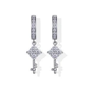Fashion 9k Gold Diamond Key Shape Pendant Earrings Custom 14K 18k White Gold Women's Earrings