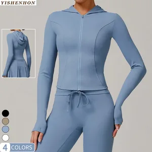 YISHENHON Custom Lightweight Women's Yoga Jackets Long Sleeve Zipper Sports Coat Cool Breathable Anti-Ultraviolet Fitness