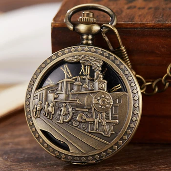 Top Sale Vintage Hollow Clamshell Train Hand Mechanical Watch Roman Numerals Face Pocket Watch For Export