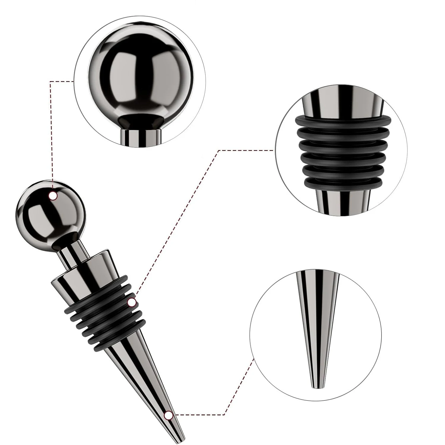 Wholesale Custom Decorative Zinc Alloy & Stainless Steel Small Mini Rose Gold Wine Bottle Stopper with Bar Tools Made in China