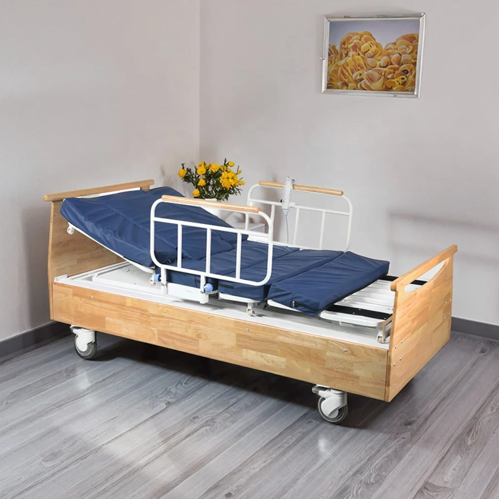 Modern Electric Hospital Bed Infusion Function Adjustable Wooden Headboard ABS Steel Frame Side Tilt Foldable Design for Medical 2