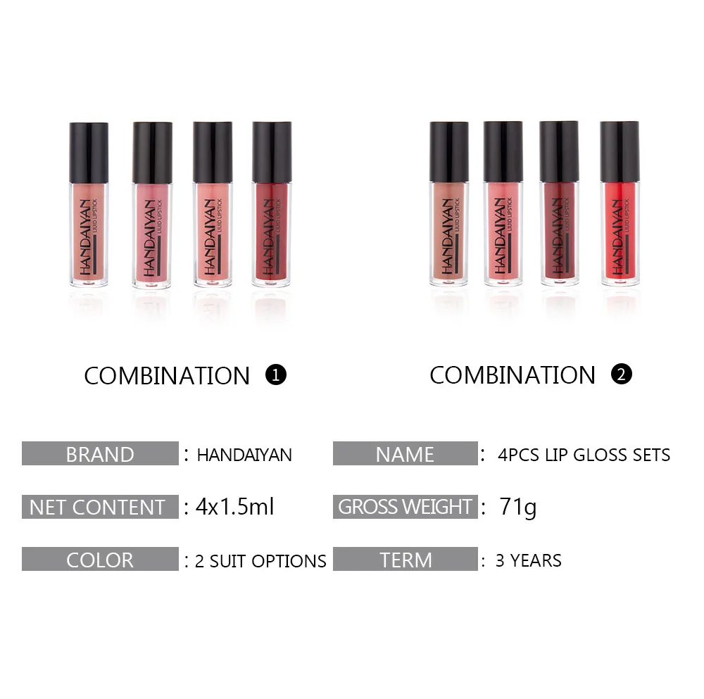 Handaiyan 4colors/sets Fashion Lipstick Lipgloss Set Natural