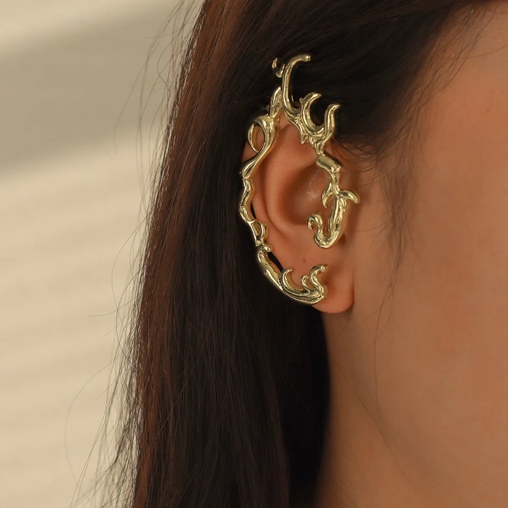 Cold Wind Creative Design Non Pierced Ear Elf Fairy Ear Cuff Clip Irregular Geometric Clip on Earrings Jewelry Accessories