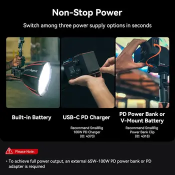 SMALL RIG Cob Video Light RC60B With Built-in 3400mah Battery & Type-c Pd Fast Charging, Continuous Output Light 4247B detail image