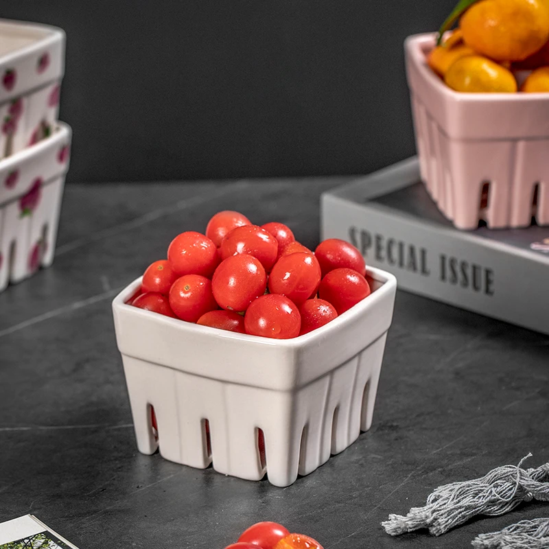 Strawberry Pattern Berry Basket Modern Ceramic Fruit Bowl