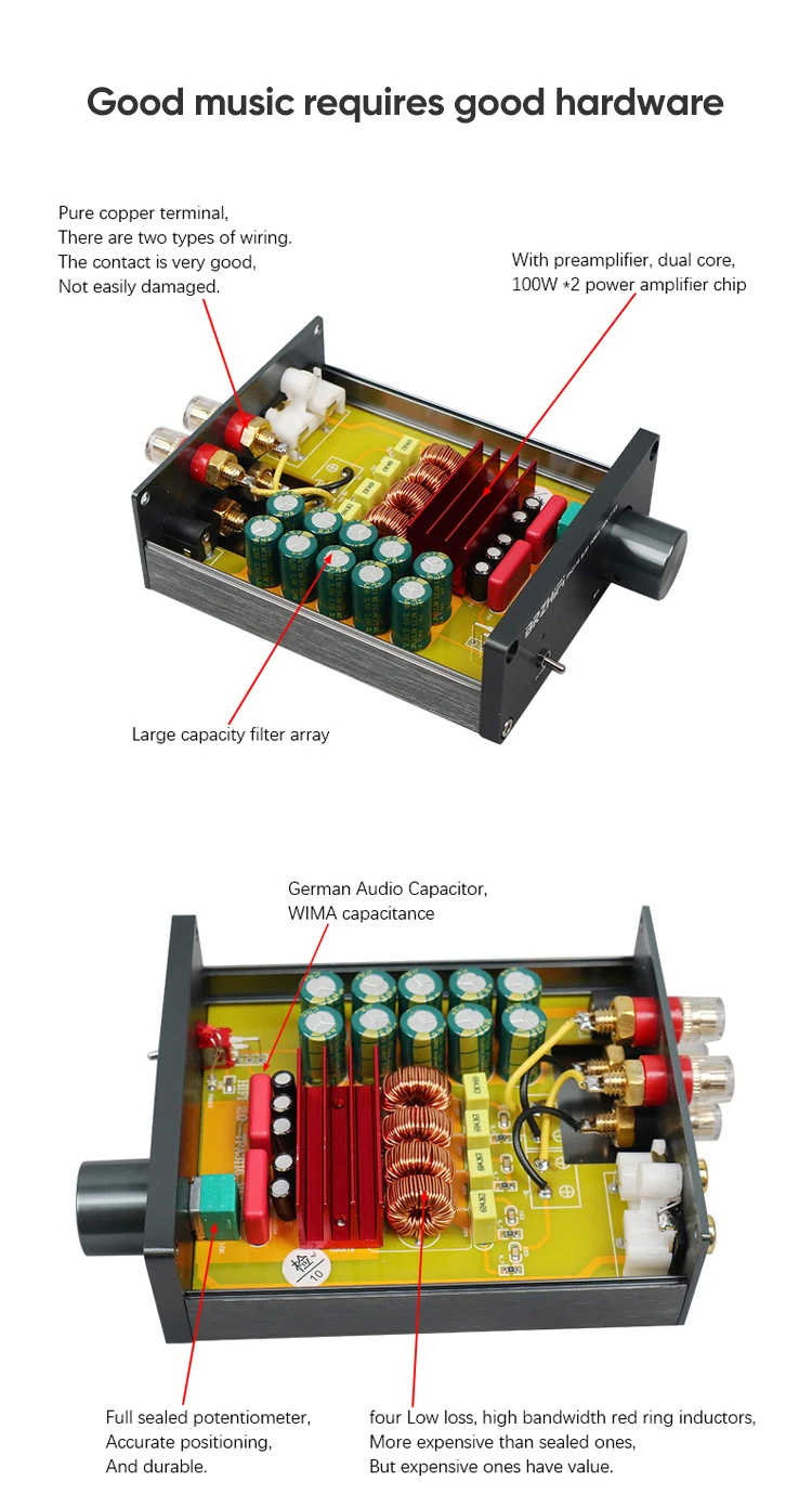 BRZHIFI 50B tpa3116 class D amplifier board 50W*2 BT 5.0  Audio Power mini  2.0 Channel amplifier stereo Digital Amplifier factory