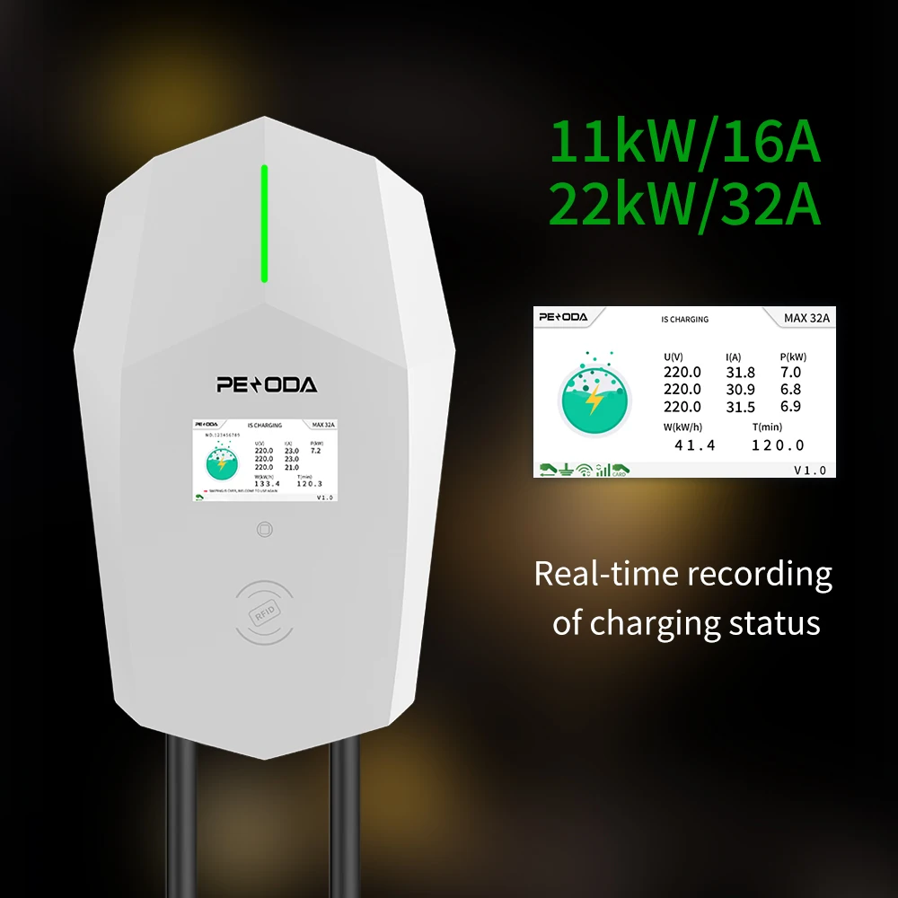 Ocpp EV Charging Station 22kw 11kw EV Charger Type 2 3 Phase 16a 32 Amp Plug in AC 22 KW EV Car Charger