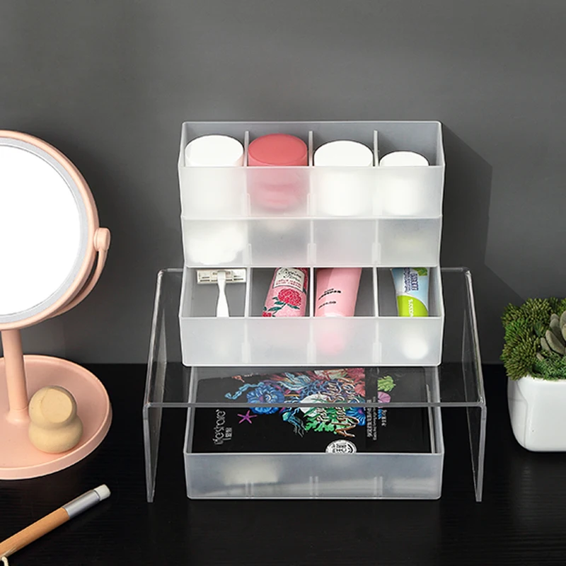 Household Custom 4 Grids Multifunction Drawer Style Separated Cosmetic Organizer Plastic Storage Box With Dividers