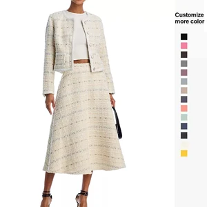 Custom 2026 Autumn New Casual Clothing Sets Long Sleeve Tweed Jacket 2 PCS Outfit Elegant 2 Piece Skirt Set