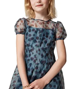 New Fashion Summer Girls Printed Dress Casual Style with Floral Pattern O-Neck Polyester Knee-Length for Parties for Children
