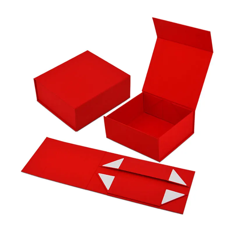 New Design Flat Packaging OEM Logo Cardboard Magnetic Flip Top Rigid Red Paper Cosmetics Bottle Gift Box Foldable details