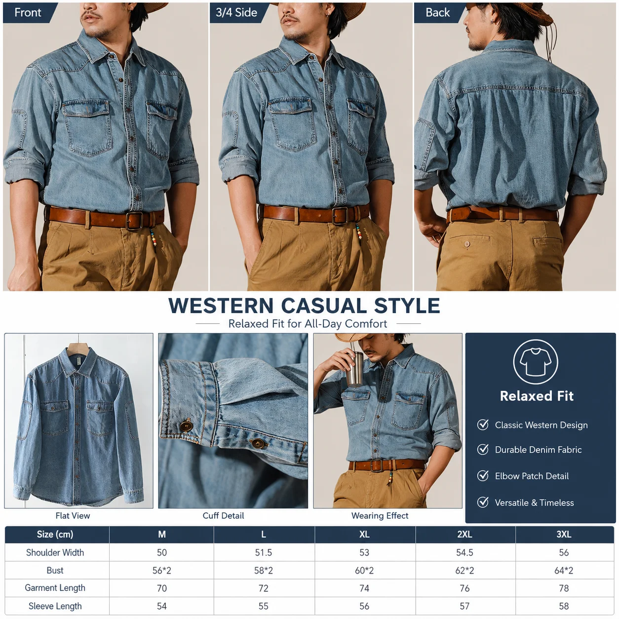 American Retro Western Cowboy Shirt Men Amekaji Long Sleeve Casual Denim Workwear Washed Tough Guy Jacket