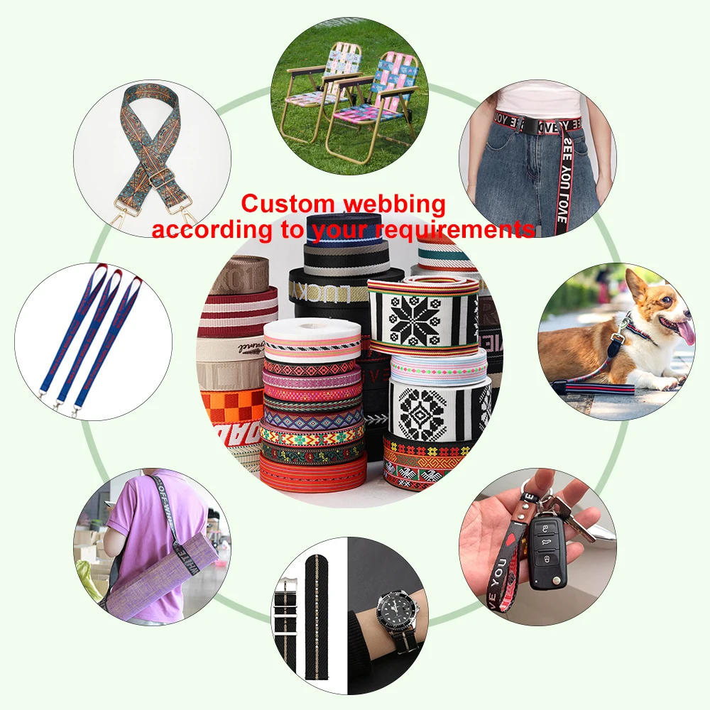 Webbing High Quality Custom Eco-Friendly 50mm Jacquard Recycled Polyester Nylon Flat Twill Style Embroidered Webbing Strap Tape