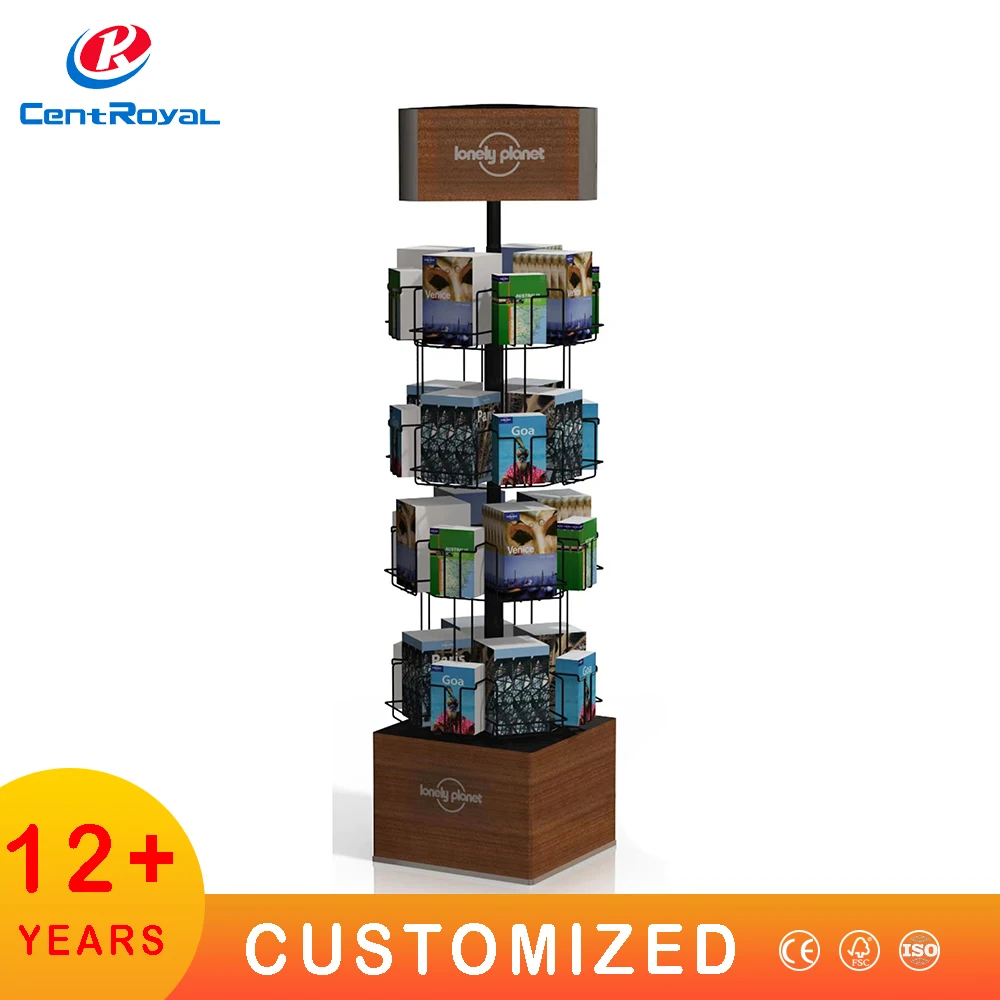 Custom OEM/ODM Store Commercial Display Floor Stand Comic Book Shelf Display Racks Rotating Wooden Books Display Rack Shelves