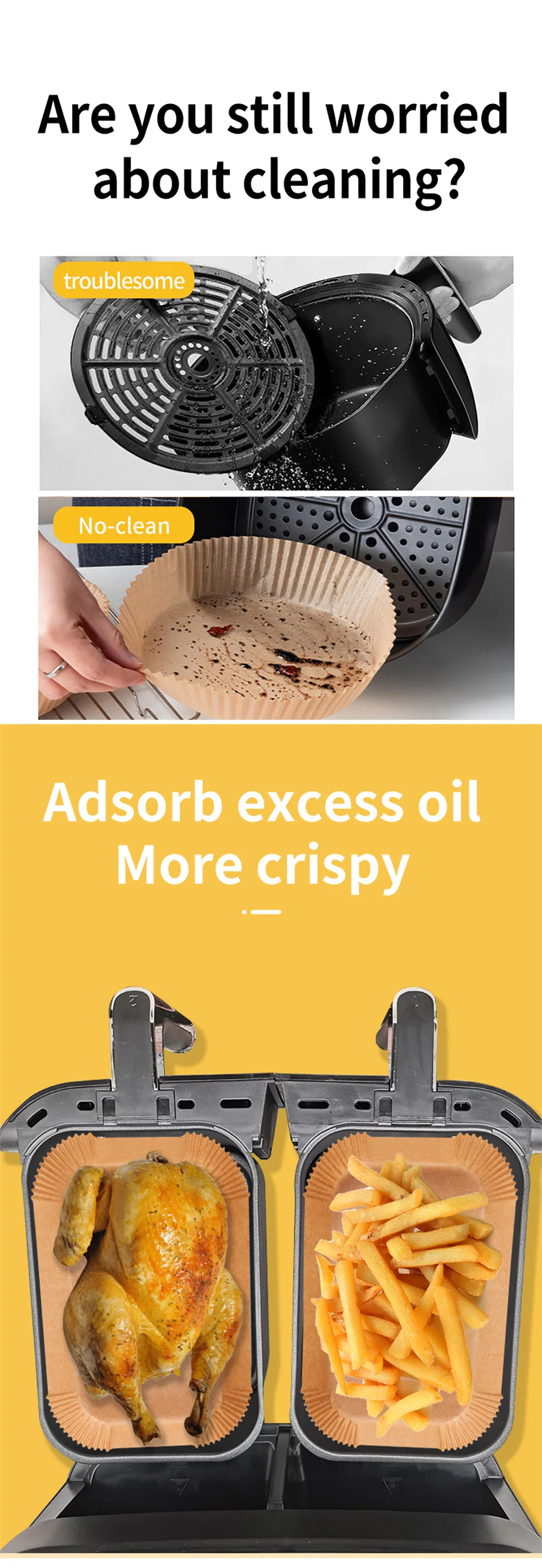 Food Grade150pcs Air Fryer Disposable Paper Liners 8.5''x5.5