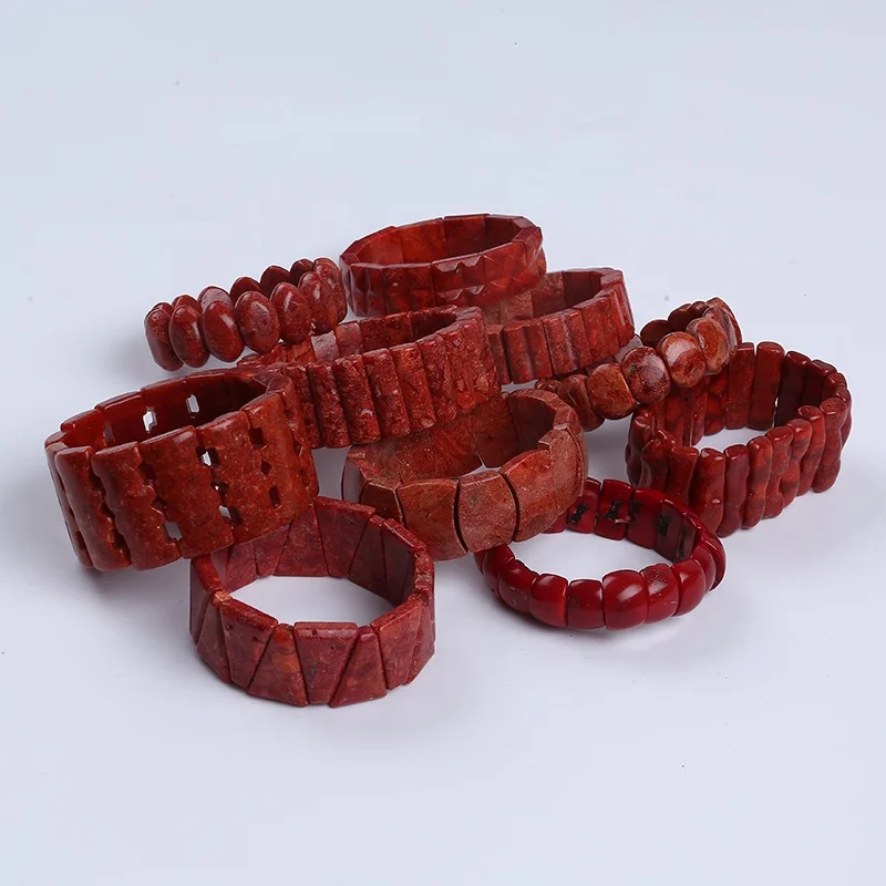Hot Sale Fashion Geometric Shape Ethnic Style  Red Grass Coral Stretch Bracelets Ethnic Style Jewelry