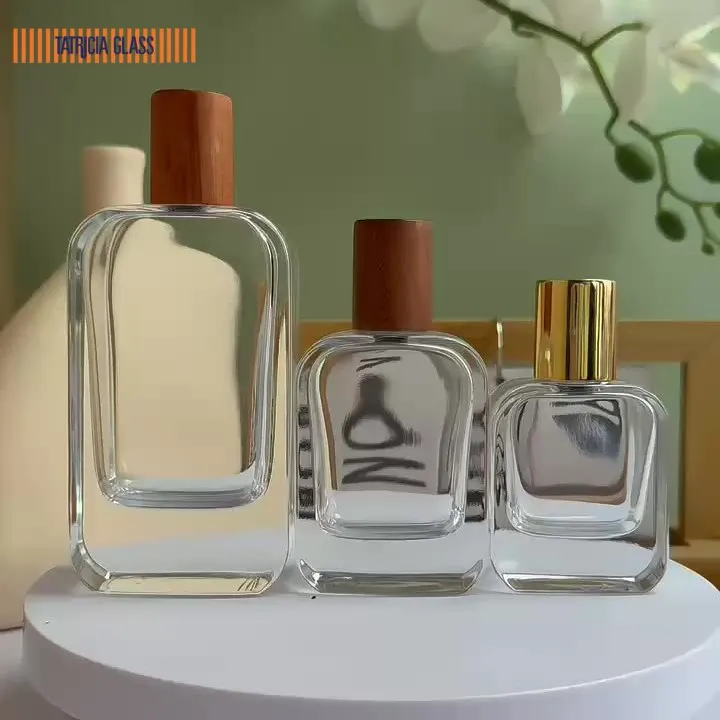 30/50/100ml Eco-friendly High-quality Wooden Customize logo Unique square Luxury Glass Perfume Bottles with Factory Wholesale