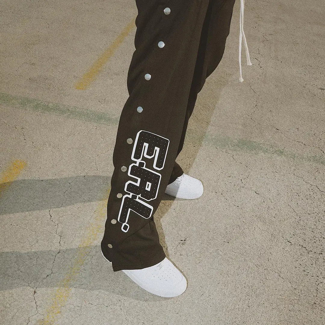 Custom Casual Screen Print Pants Rhinestone Tearaway Snap Button up French Terry Jogger Track Streetwear Mens Stacked Sweatpants gallery 6