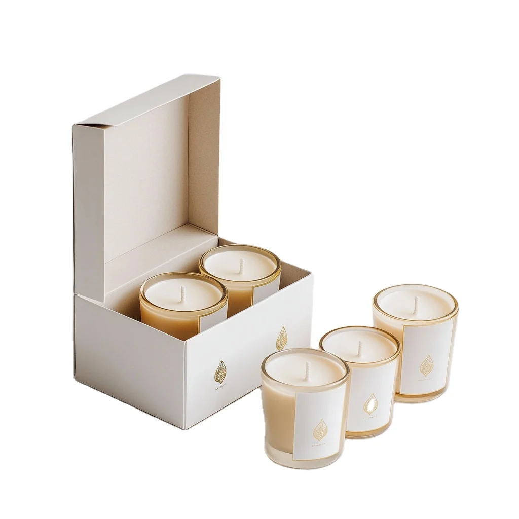 Customized White Card Fold Paper Box for Perfume Craft Eco-Friendly Hot Stamping Empty Candle Jars Luxury Box packaging supply factory