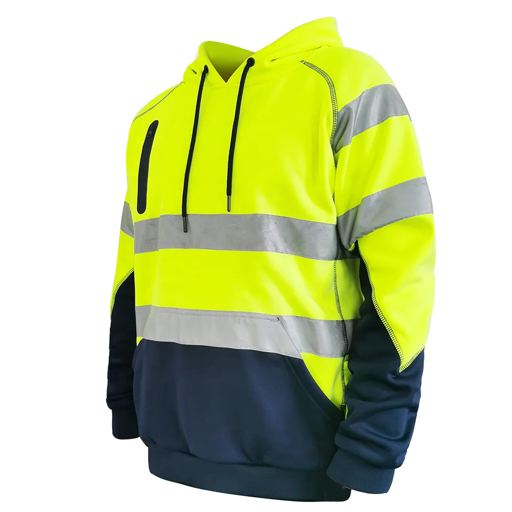 Waterproof Hi-Vis Reflective Yellow Long Sleeve Warm Fleece Hoodie