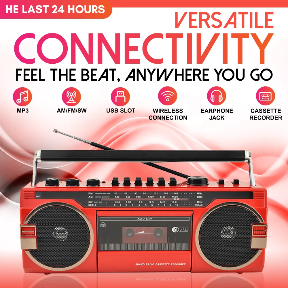 Tape Cassette Player Recorder, Classic 80s Style Portable Boobox SW1