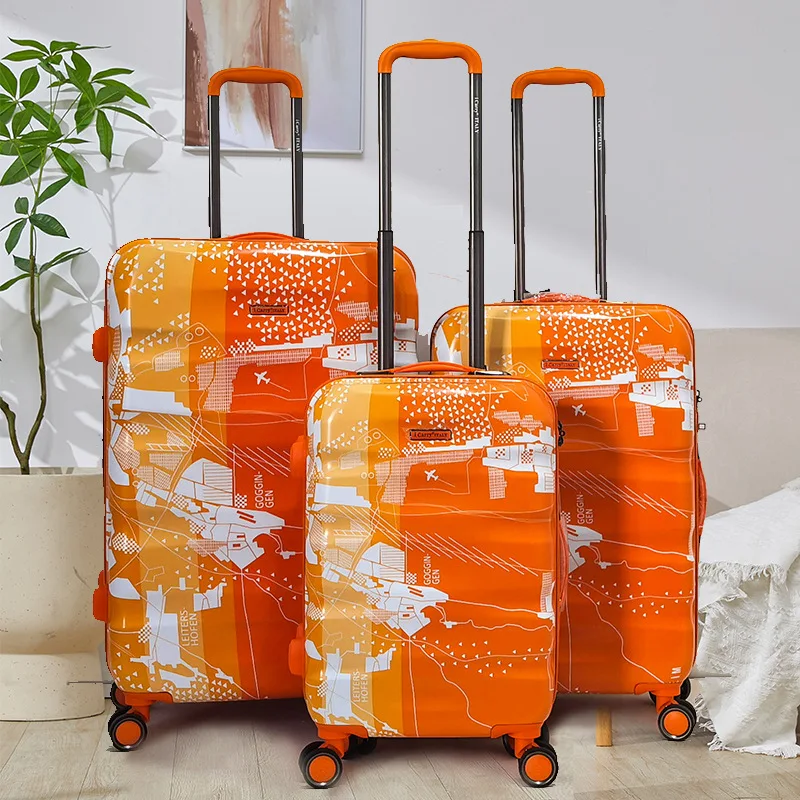 PC Printed Custom Brand Suitcase 360 Degree Sets with Push Button Trolley Handle for Travel Luggage