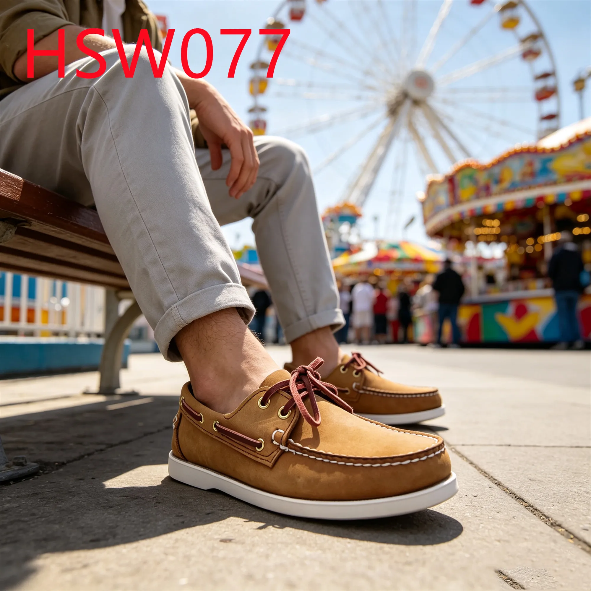 HY,Street Walking Top-level Nubuck Leather Lace up Hua Singh Boat Shoes Non-Stuffy Handmade Honey Color Moccasin Shoe HSW077
