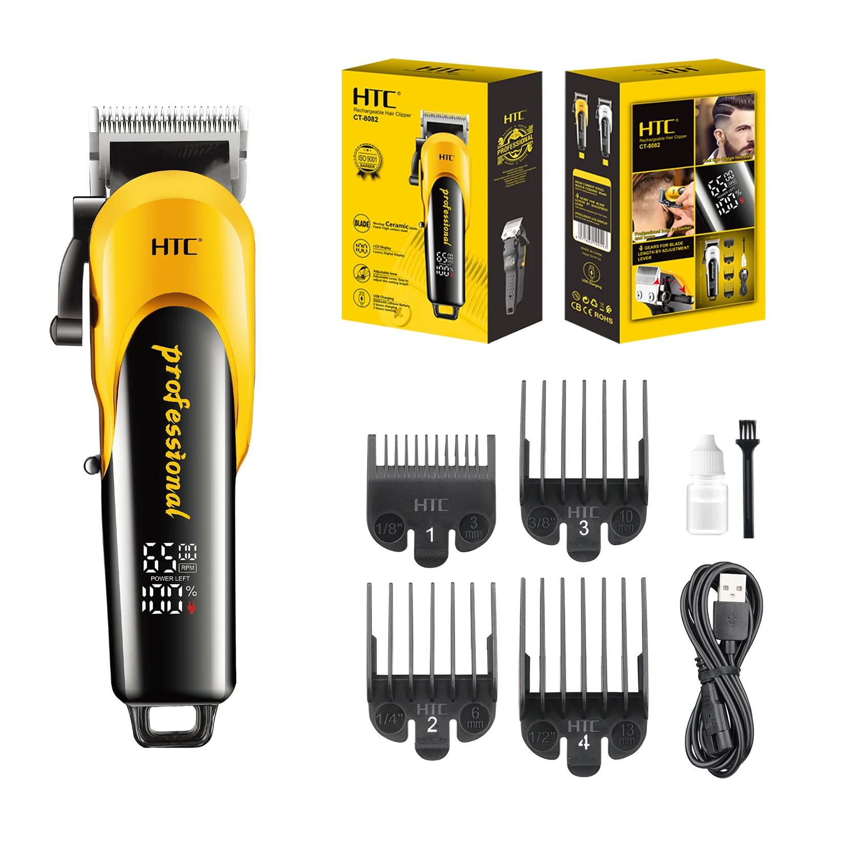 HTC CT-8082 Luxury Digital Display Hair Clipper Professional Adjustable Lever Ceramic Blade Hair Clipper Barber