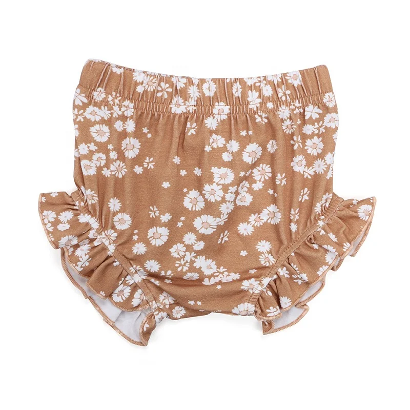 Оптовая продажа бутик детской одежды коричневые маленькие эластичные шорты с хризантемой для девочек повседневные кружевные ноги детские шаровары