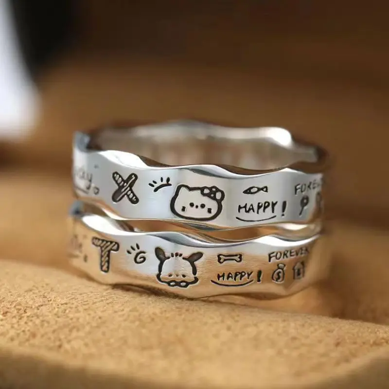 Cartoon Doodle Couple Rings for Women Men Cute Hello Kitty Pochacco - Main Image