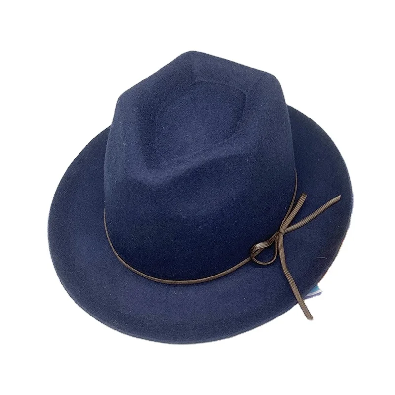 2024 Navy Blue Wool Felt Fedora Hat - Borsalino with Rope 2024 Navy Blue Wool Felt Fedora Hat - Borsalino with Rope