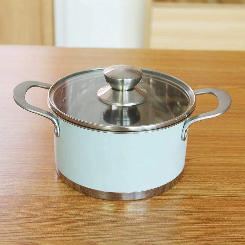 Glass Lid Color Cookware Soup Pot Stainless Steel Oblique Angle Pot Body With Sturdy Handles Cookware Sets Non Stick