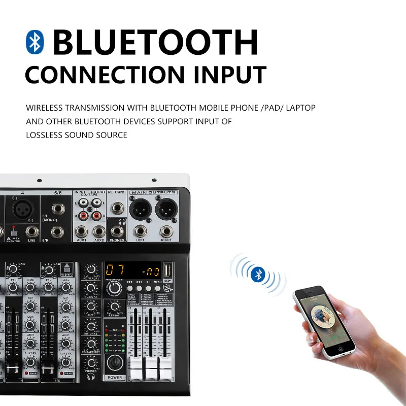 Professional 6-Channel Mini Audio Sound Mixer DJ Controller Metal Recording Network Live Stream Karaoke Console
