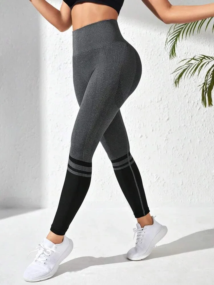 2023 New Spliced Hip Lift Yoga Pants Stripe Letter Seamless Sports ...