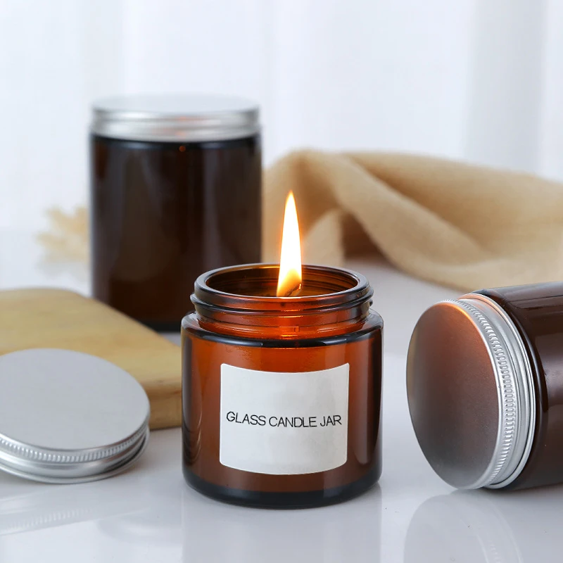 Wholesale 4oz 8oz Empty Candle Jar Amber Frosted Glass Jar Candle Hot