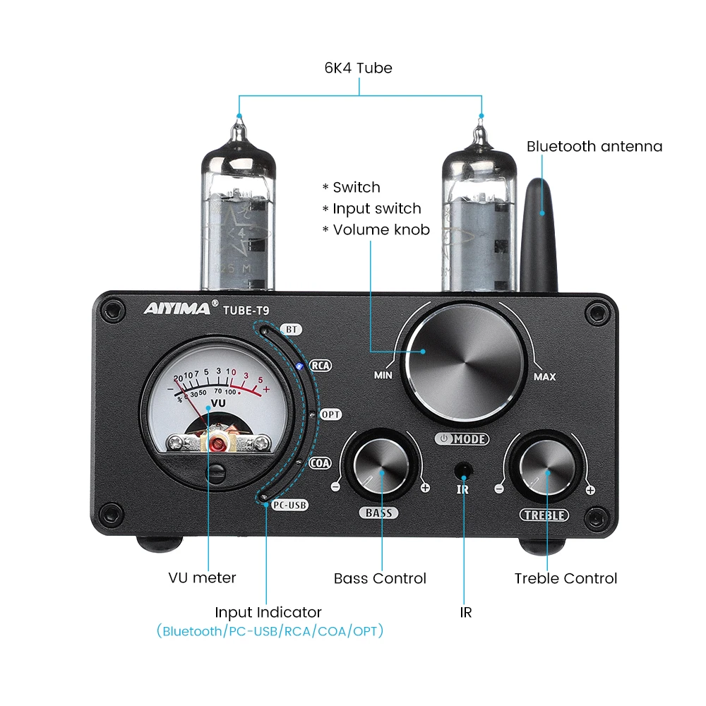 AIYIMA Audio T9 BT 5.0 真空管アンプ USB DAC ステレオレシーバー 100W