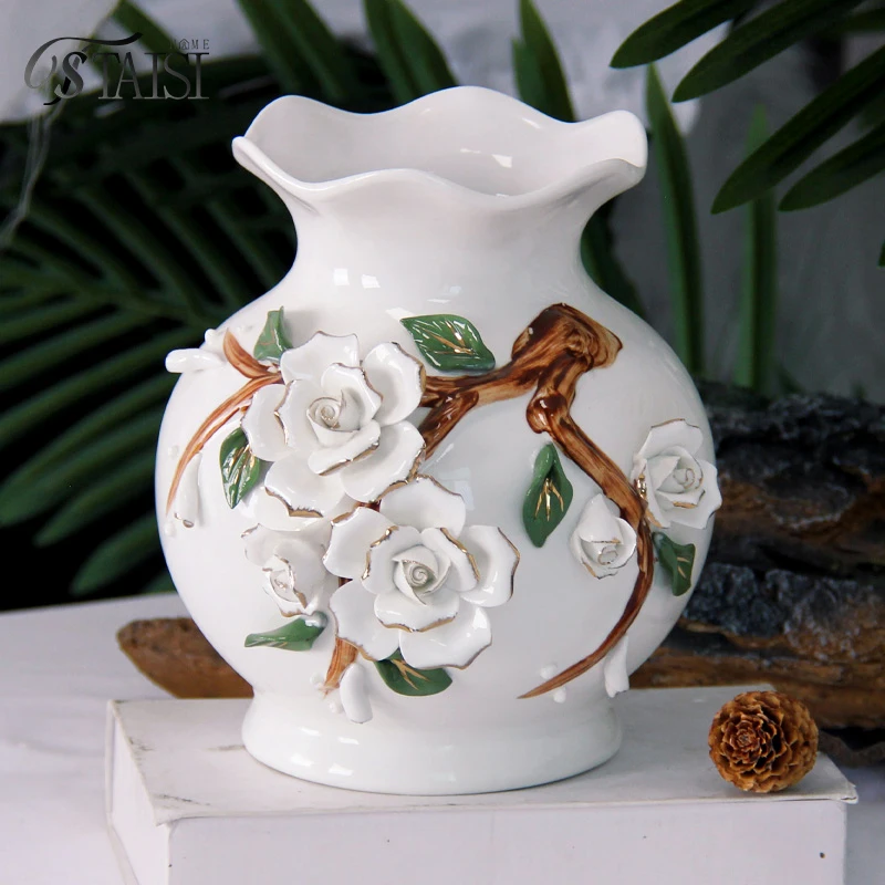 V202 Ceramic Handmade 3D Flower Vase 7.87 Inch White Table