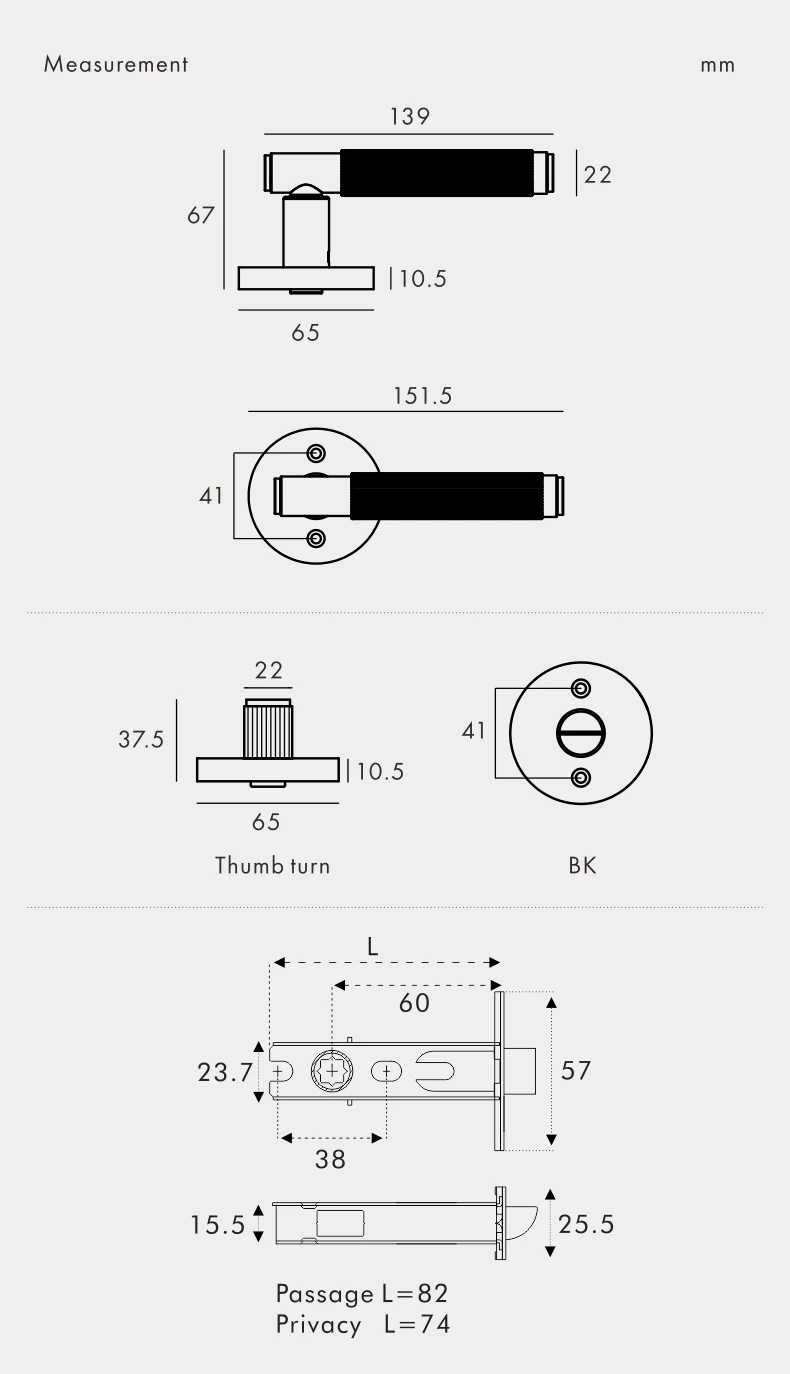Dooroom Brass Privacy Passage Lock Set Stripe Lever Round Panel Us