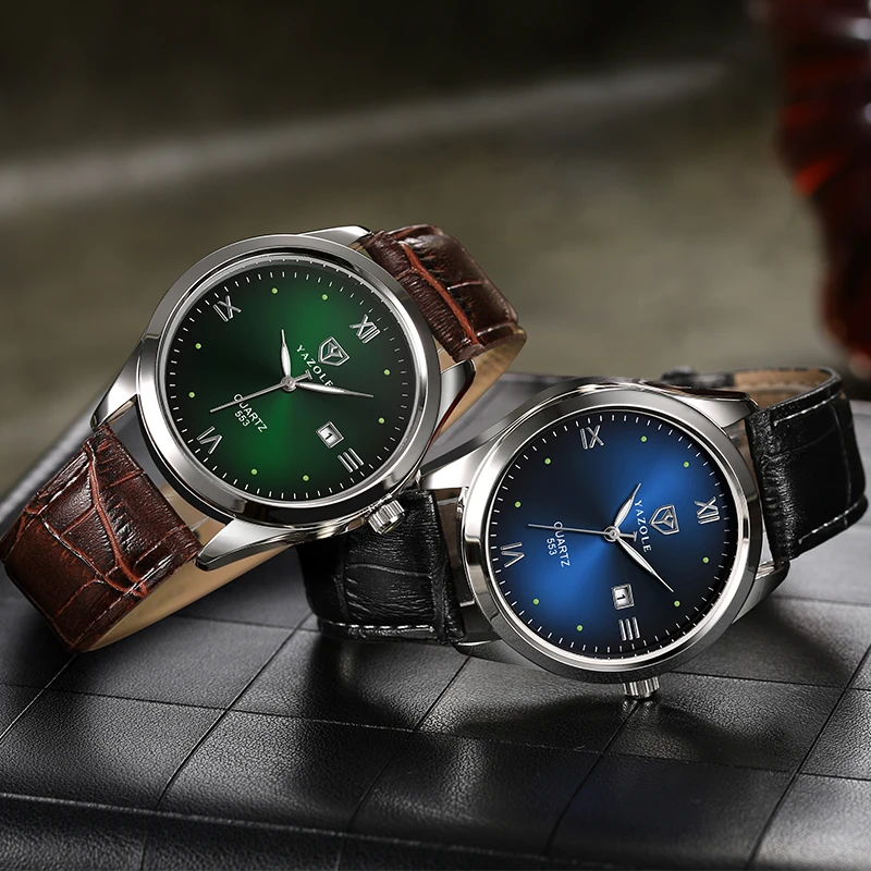 YAZOLE Quartz Men Watches Leather Strap Date Waterproof Luminous