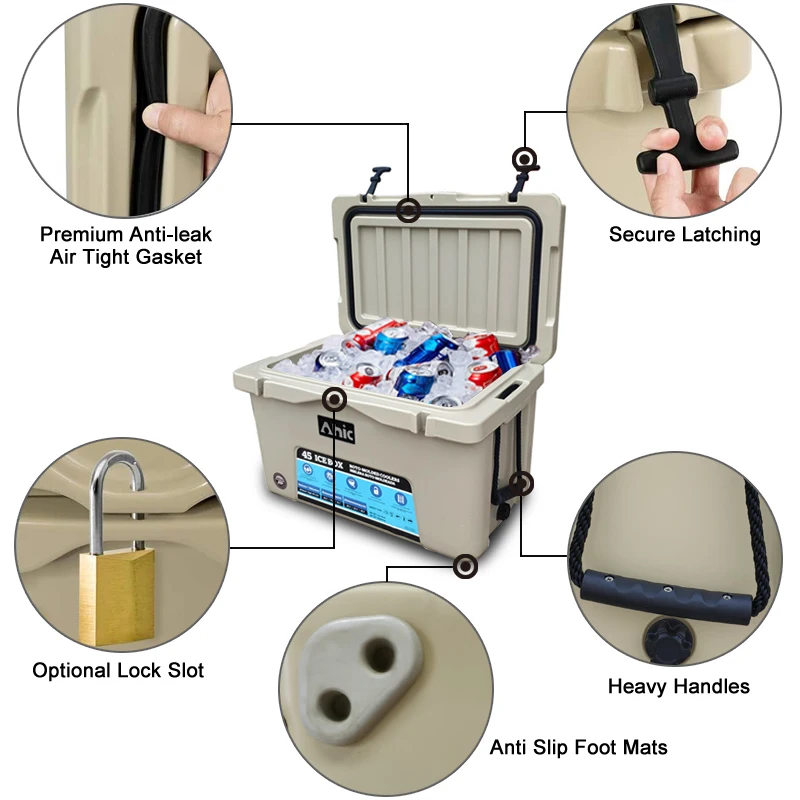 ODM Deign Custom 45L Rotomolded Cooler Boxes Ice Chest Insulated Hard Cooler for Camping Keep Cold for 5 Days