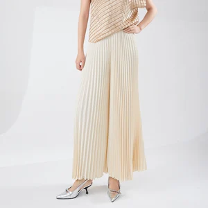 Miyake Pleated Pants Women Solid Color Casual Style Trousers Loose Fashion Design Elastic Long Wide Leg Pants Summer