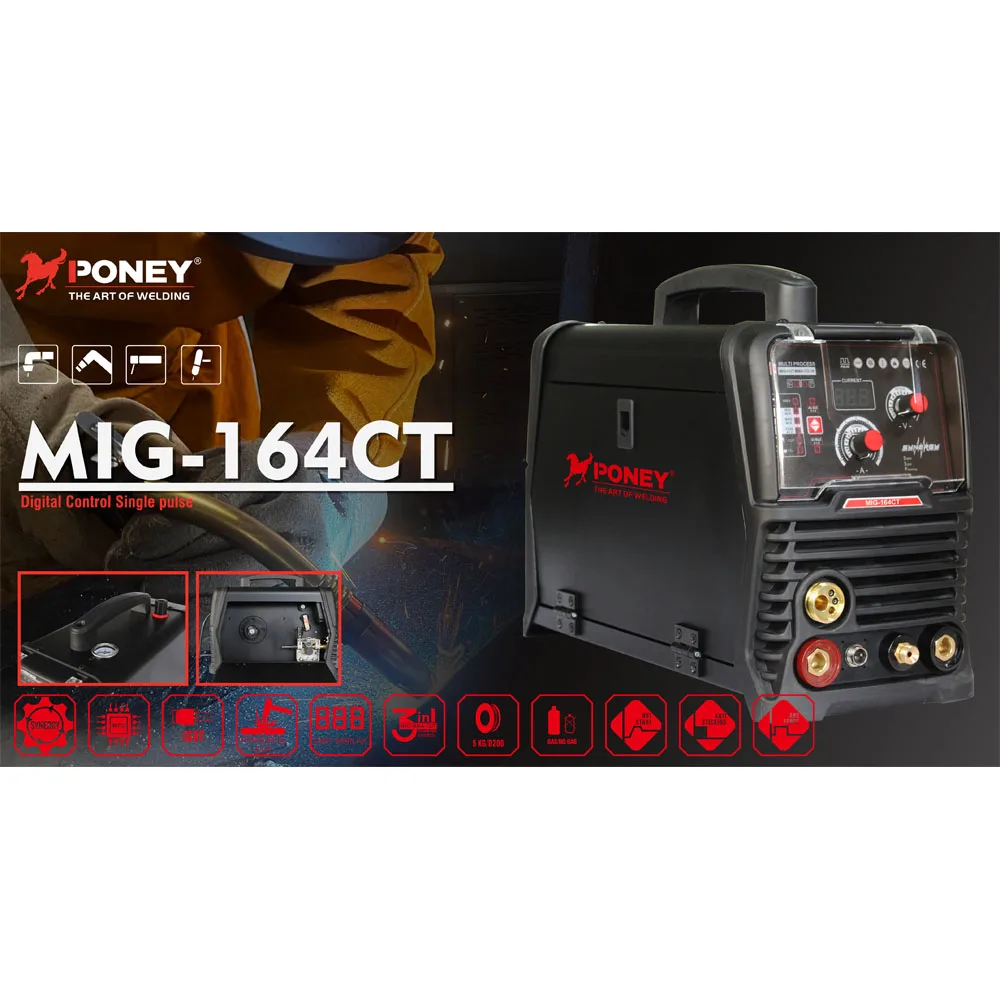 MIG 164  Multi- Process  5 in 1  Synergic Double  Pulse  MIG CUT MMA  Aluminum   Gas Gasless IGBT MCU   5KG Wire Feeder  Welders