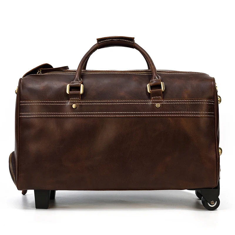 Classical Genuine Leather Men Duffle Traveling Bag With Wheel Trolley ...