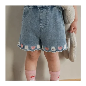 Custom 1-8T Knee Length Cartoon Embroidery Little Kids Denim Shorts Girl Summer Fashion Blue Baby Toddler Girls Shorts