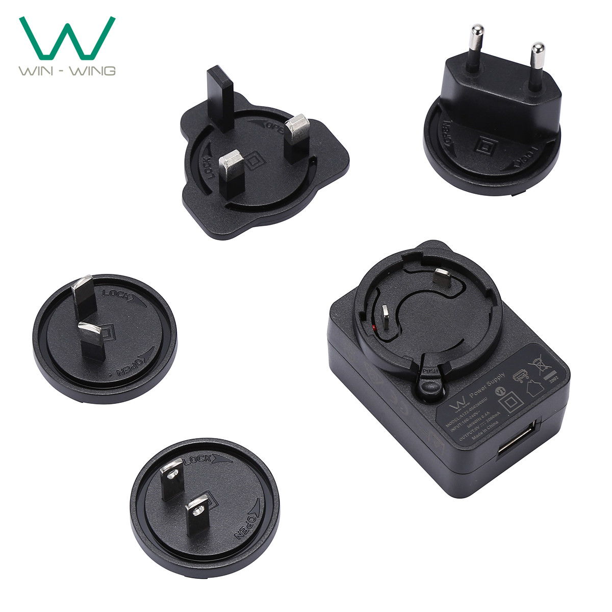 
5V 2A 10W interchangeable plug USB Power Adapter with UL62368 CE GS FCC SAA C-TICK KC PSE 