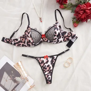 2026 New European & American Style Leopard Print Lace-Panel Underwire Push-Up Bra Comfortable Breathable Sexy Lingerie Set