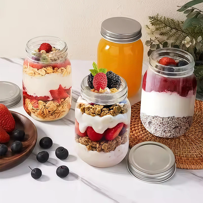 Hot Sale Wholesale 4oz 8oz 16oz Clear Wide Mouth Glass Mason Jar Canning Glass Food Storage Jar with Metal Lid