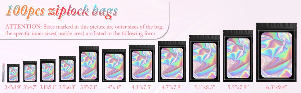Resealable Ziplock Small Business Sealable Plastic Bag Custom Print White Black Pink Holographic Mylar Packaging