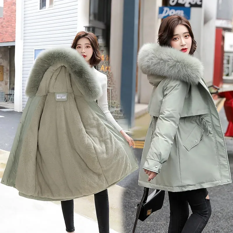 2022 New Winter Jacket Women Parka Fashion Long Coat Wool Liner Hooded ...
