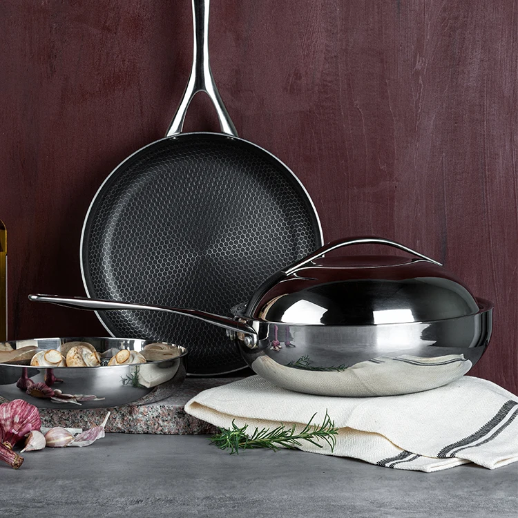 Source Factory 3ply Stainless Steel Non Stick Fry Pan Set 8 Pieces 316ss Cookware Set